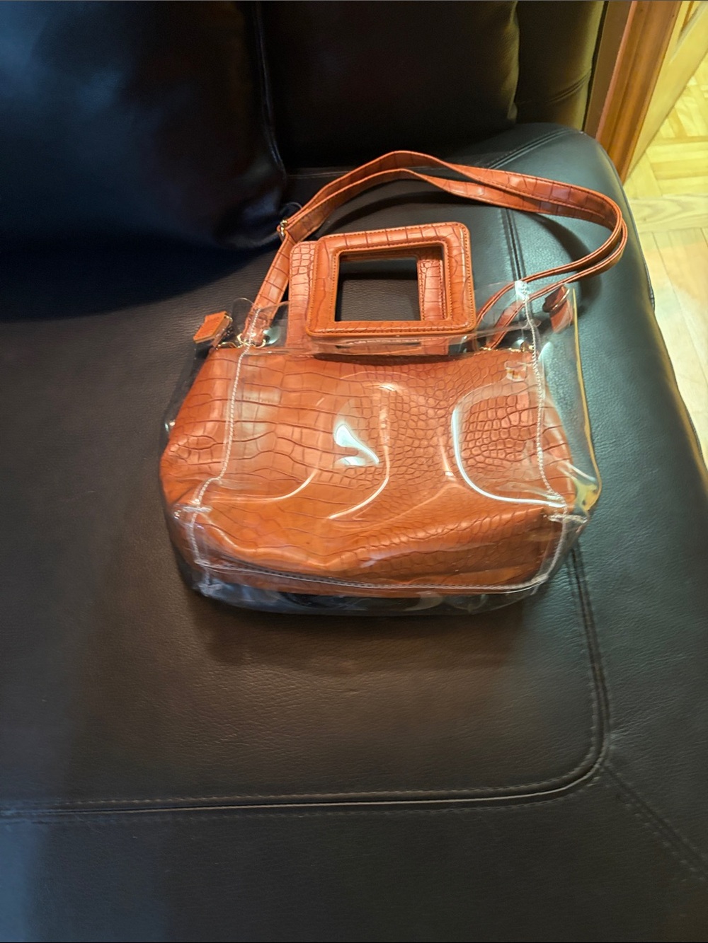 Transparent Tote with Tan Croc-Embossed Insert - Picture 2 of 2